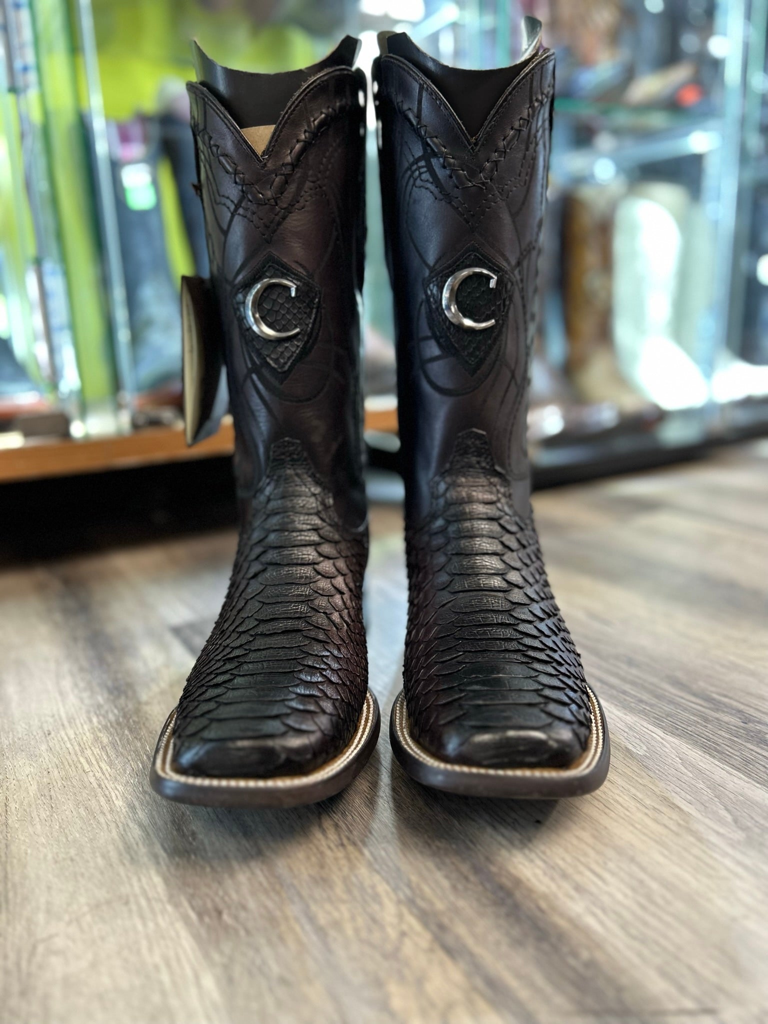 Cuadra: 3Z2LPH Bota de Piton Black Lisboa Guinda/ Lisboa Cherry Python  Embroidery Laser CU746