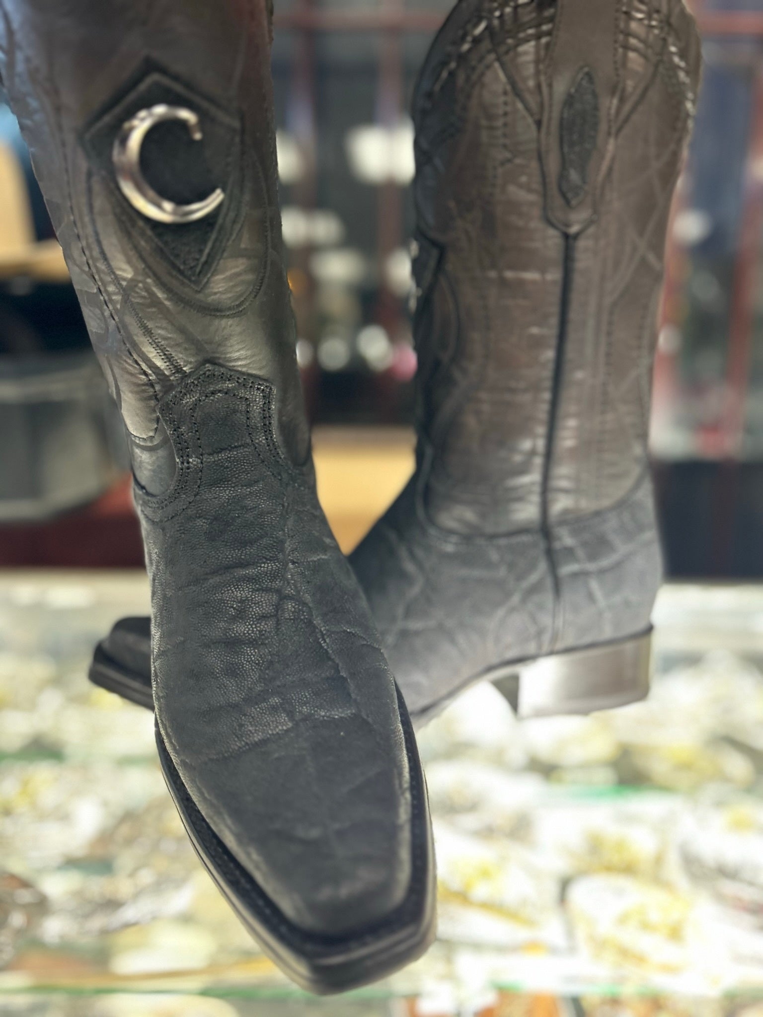 Cuadra 1B1NEL Bota de Elefante Negro Dusty Black Elephant Laser Woven Narrow Sq Toe CU721 Besserro Western Boots